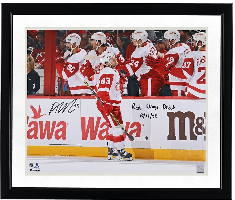 Alex DeBrincat Detroit Red Wings Autographed 16" x 20" Red Wings Debut Photograph with "Red Wings Debut 10/12/23" Inscription