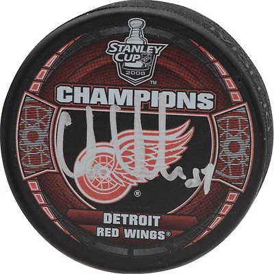Chris Chelios Detroit Red Wings Autographed 2008 Stanley Cup Champions Logo Hockey Puck