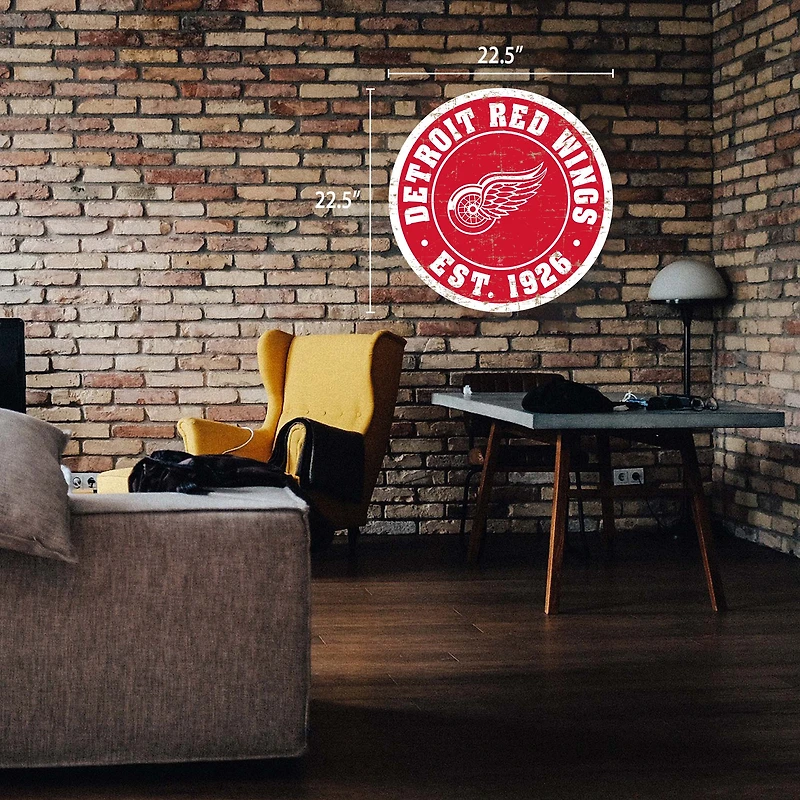 Detroit Red Wings - Enseigne murale ronde 22'' en PVC avec logo vieilli