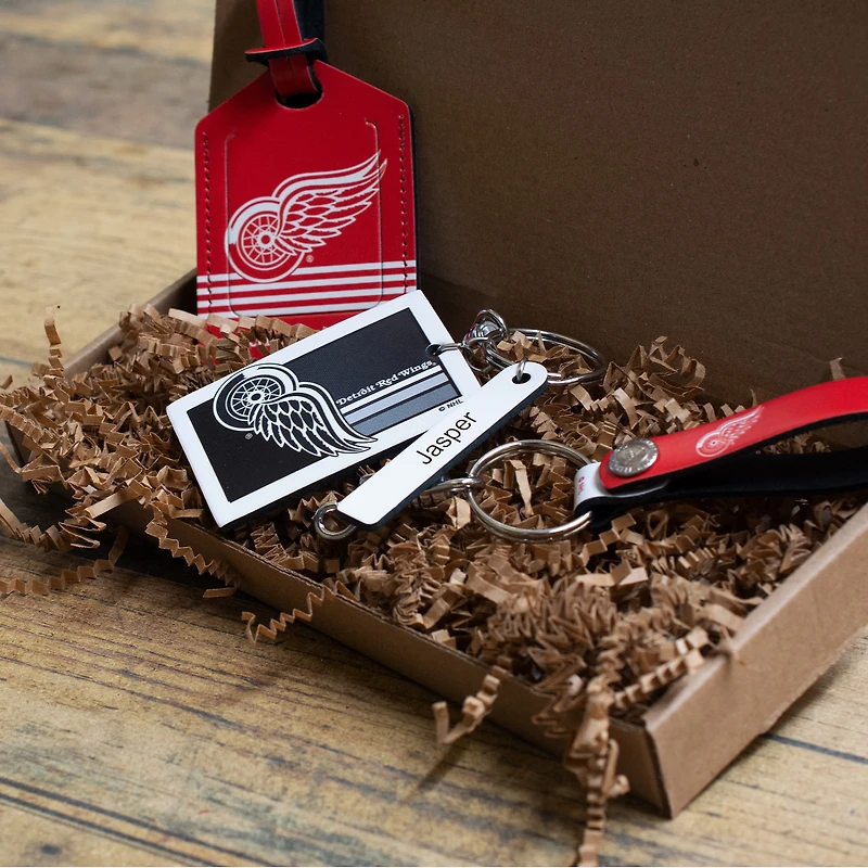 Detroit Red Wings - Coffret cadeau trois pièces en cuir avec étiquette personnalisée