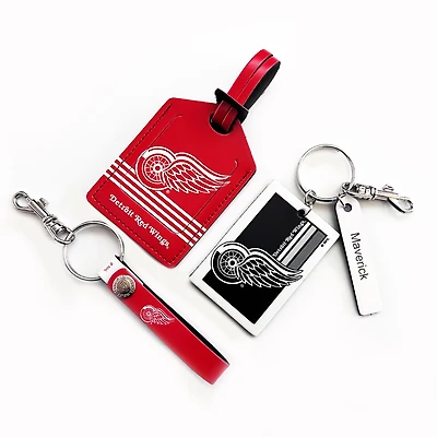 Detroit Red Wings - Coffret cadeau trois pièces en cuir avec étiquette personnalisée