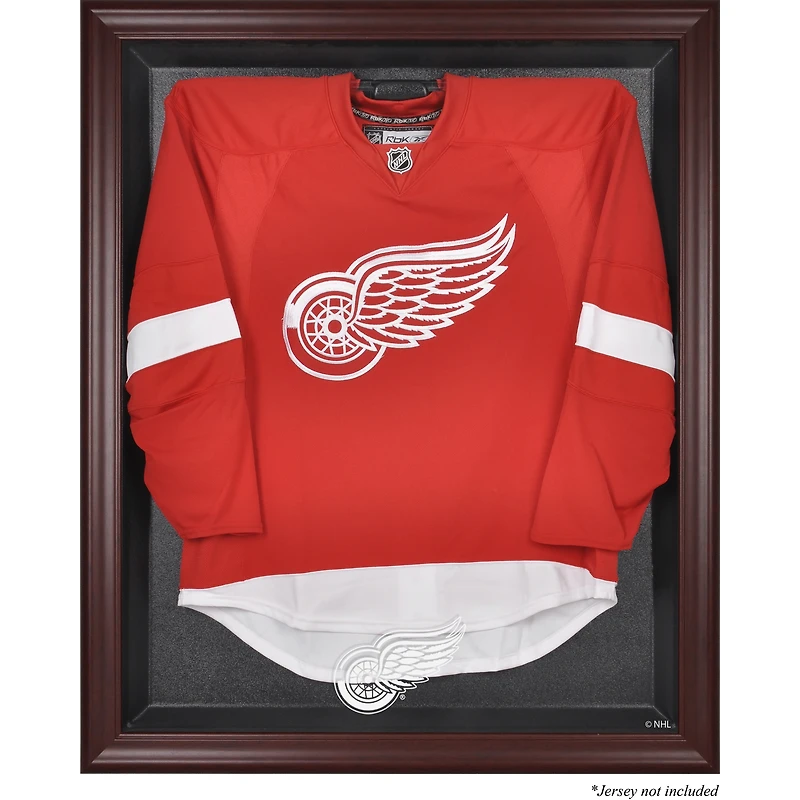 Vitrine de présentation encadrée en acajou pour maillots des Red Wings de Détroit