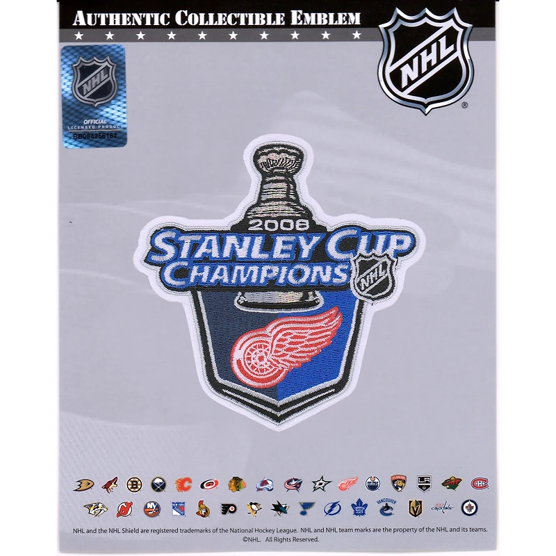 Écusson de maillot non signé des champions de la Coupe Stanley 2008 des Red Wings de Détroit avec l'emblème national
