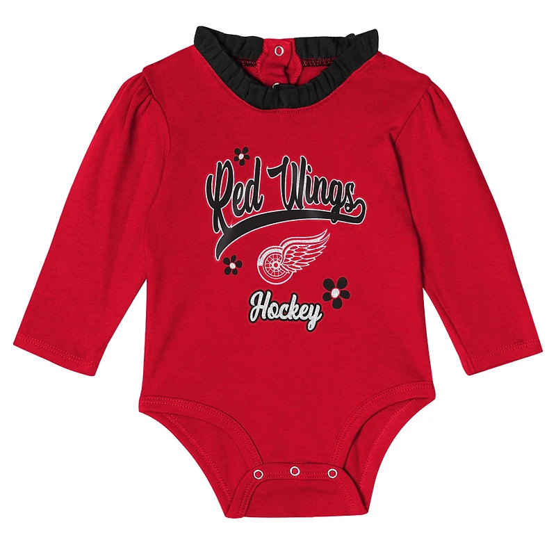 Ensemble 3 pièces pour bébé fille Detroit Red Wings Rink Queen, combinaison à manches longues, pantalon et bandeau