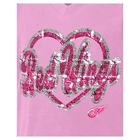 T-shirt à col en V sequins roses Detroit Red Wings de New Era pour fille