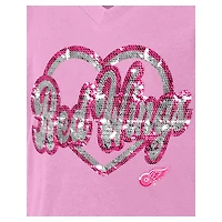 T-shirt à col en V sequins roses Detroit Red Wings de New Era pour fille