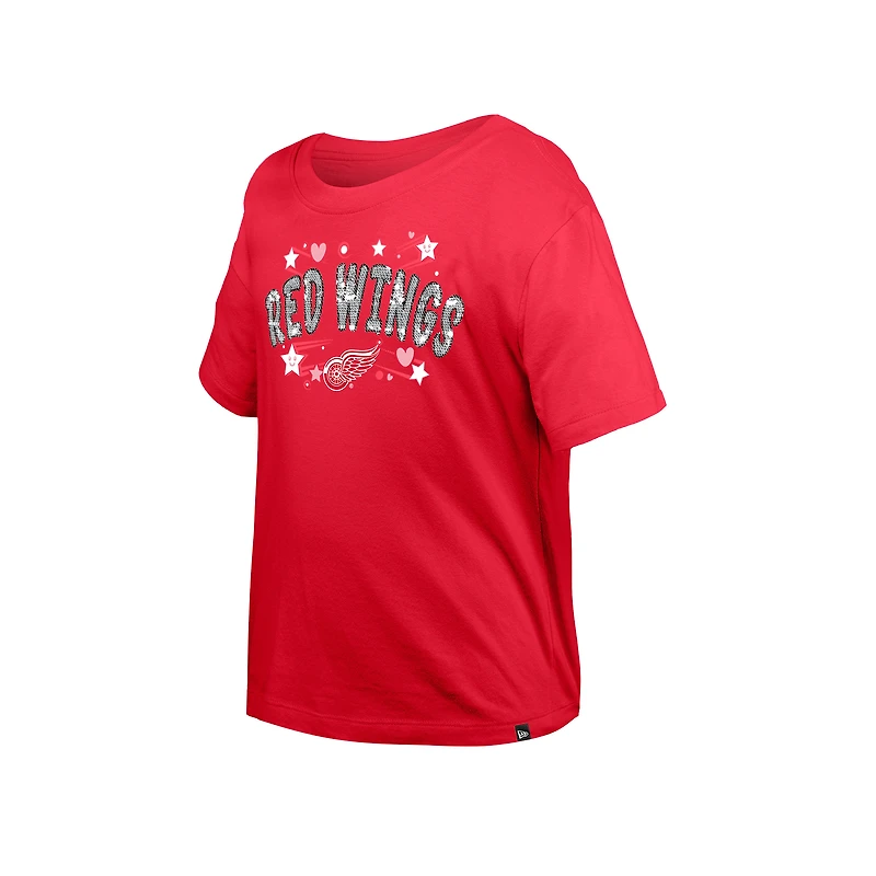 Girl's Youth New Era Red Detroit Wings Flip Sequin T-Shirt
