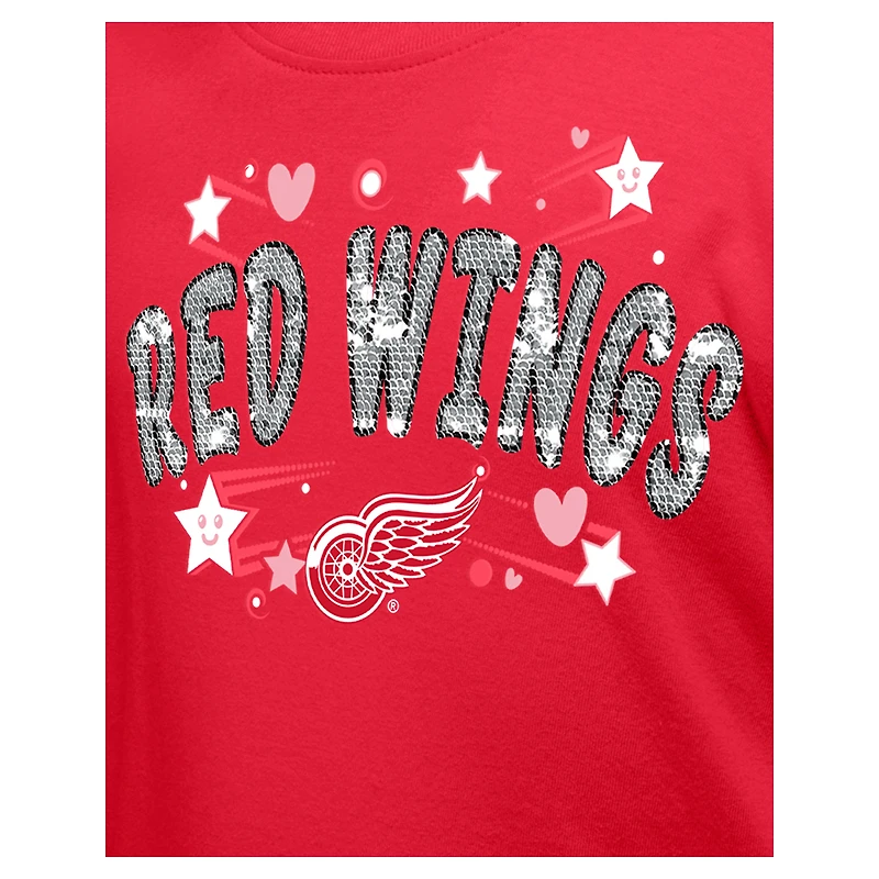 T-shirt à paillettes pour fille New Era Detroit Red Wings rouge