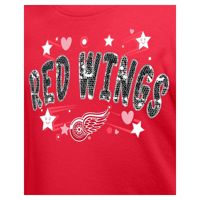 Girl's Youth New Era Red Detroit Wings Flip Sequin T-Shirt