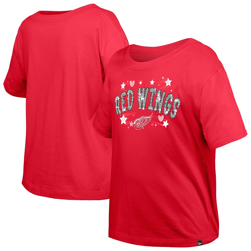 T-shirt à paillettes réversibles New Era rouge Detroit Red Wings pour fille
