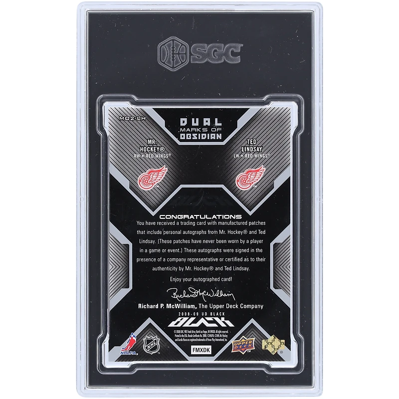 Gordie Howe et Ted Lindsay Detroit Red Wings 2008-09 Upper Deck Black Dual Cut Sig Relic #MO2-LH #4/25 SGC Authentifié 8 cartes