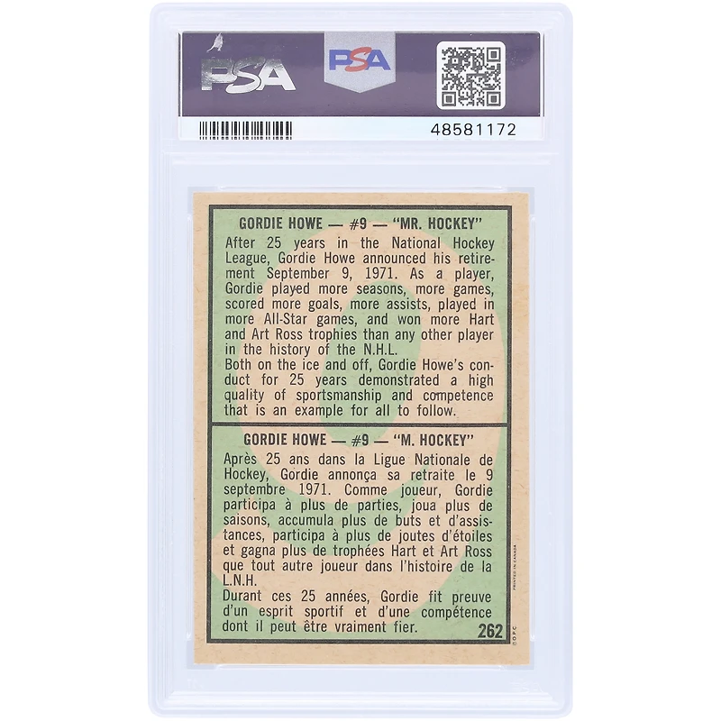 Gordie Howe Detroit Red Wings 1971 O-Pee-Chee Retirement Special #262 PSA Authentifié 8 Carte