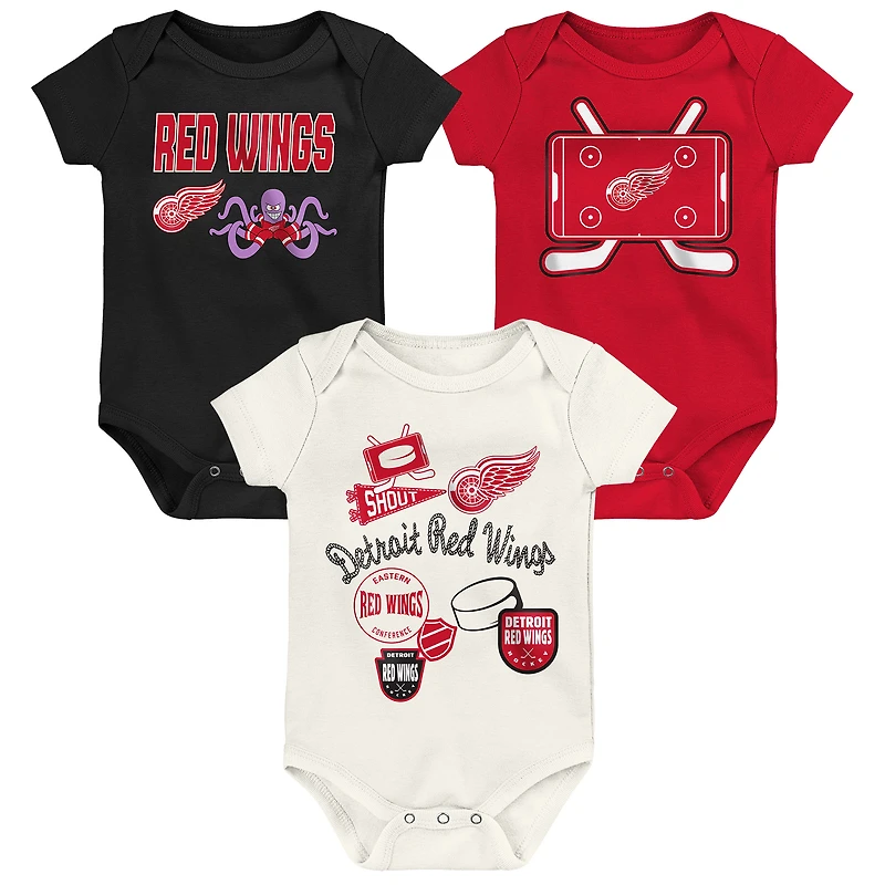 Ensemble de trois bodies Outerstuff Detroit Red Wings Littlest Player pour bébés et nouveau-nés