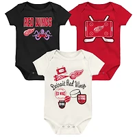 Ensemble de trois bodies Outerstuff Detroit Red Wings Littlest Player pour bébés et nouveau-nés