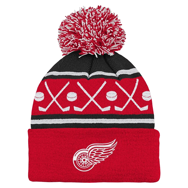 Bonnet en tricot à revers avec pompon pour bébé Red Detroit Red Wings Face-Off