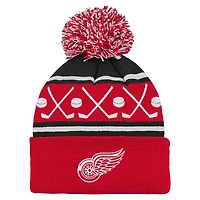 Bonnet en tricot à revers avec pompon pour bébé Red Detroit Red Wings Face-Off