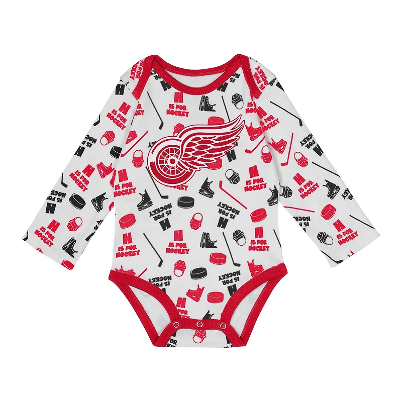Infant White Detroit Red Wings Quick Learner Long Sleeve Bodysuit