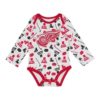 Infant White Detroit Red Wings Quick Learner Long Sleeve Bodysuit