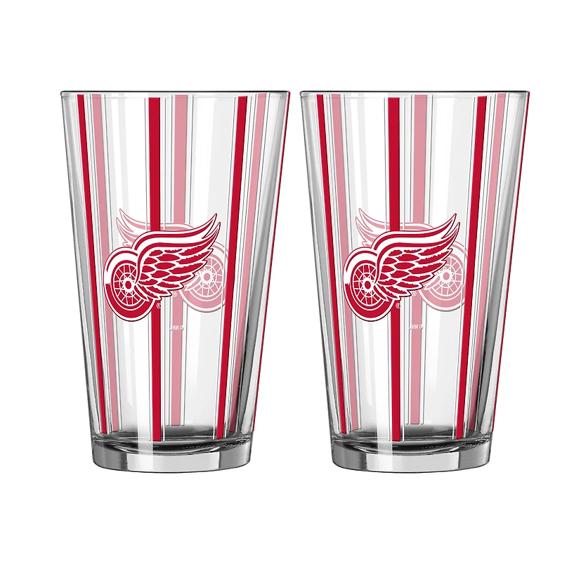 Ensemble de deux verres à bière rayés de 473 ml (16 oz) Logo Brands Detroit Red Wings