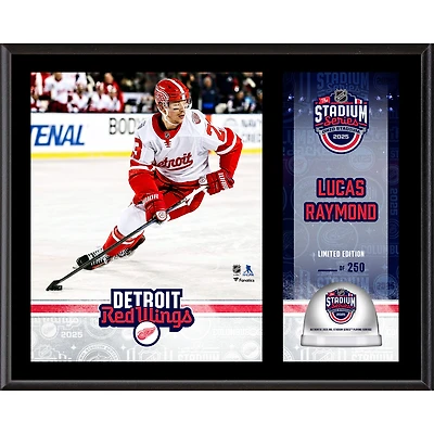 Plaque sublimée 12" x 15" de Lucas Raymond Detroit Red Wings 2025 NHL Stadium Series avec glace utilisée lors du match - Édition limitée à 250