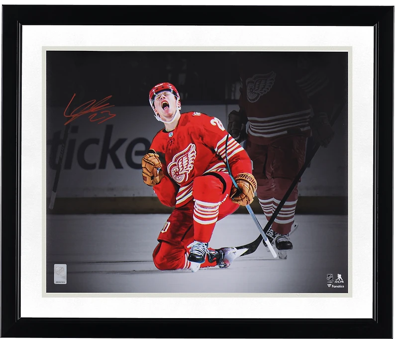 Lucas Raymond Detroit Red Wings Autographed 16" x 20" 100th Goal Celebration Spotlight Photograph