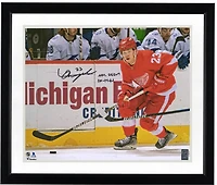 Lucas Raymond Detroit Red Wings Autographed 16'' x 20'' Skating Photograph with ''NHL Debut 10-14-21'' Inscription