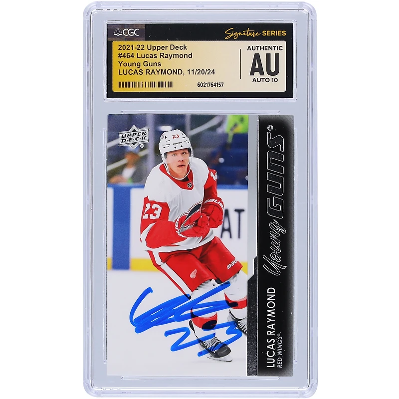 Carte recrue autographiée 2021-22 Upper Deck Series 2 Young Guns #464 CGC Fanatics Witnessed Authenticated Auto 10 Rookie Card de Lucas Raymond Detroit Red Wings