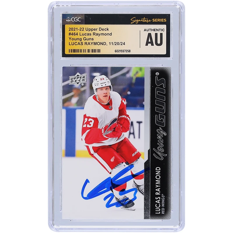 Carte de recrue authentifiée autographiée par Lucas Raymond Detroit Red Wings 2021-22 Upper Deck Series 2 Young Guns #464 CGC Fanatics Witnessed