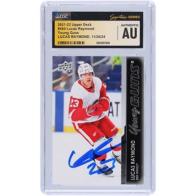 Carte de recrue authentifiée autographiée par Lucas Raymond Detroit Red Wings 2021-22 Upper Deck Series 2 Young Guns #464 CGC Fanatics Witnessed