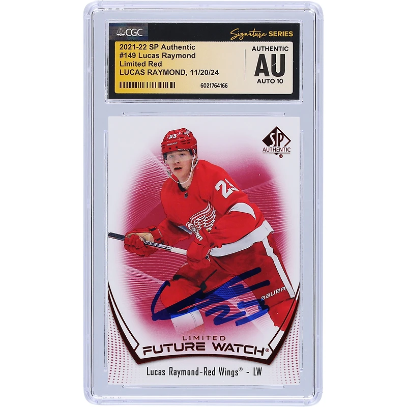 Carte recrue autographiée 2021-22 Upper Deck SP Authentic Limited Red #149 CGC Fanatics Witnessed Auto 10 Rookie Card de Lucas Raymond Detroit Red Wings