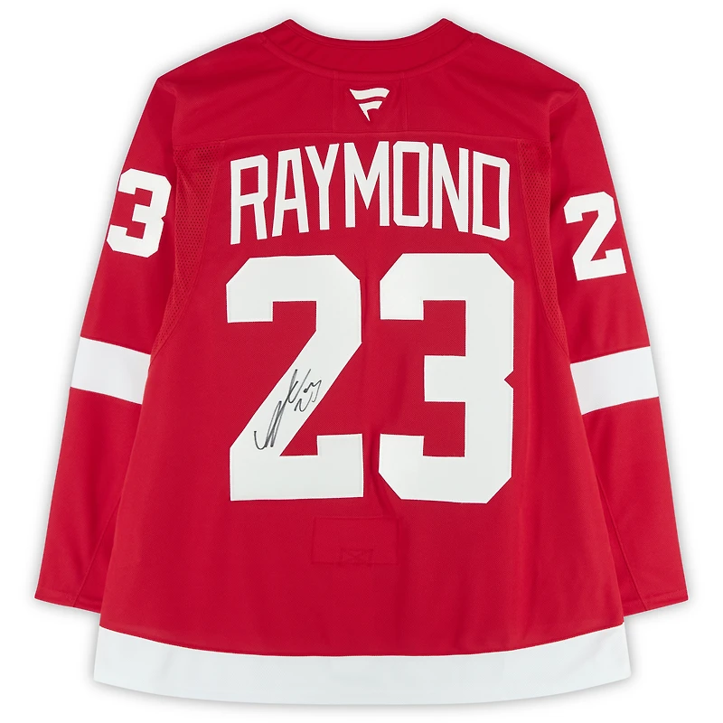 Maillot premium dédicacé Red Fanatics par Lucas Raymond des Red Wings de Detroit
