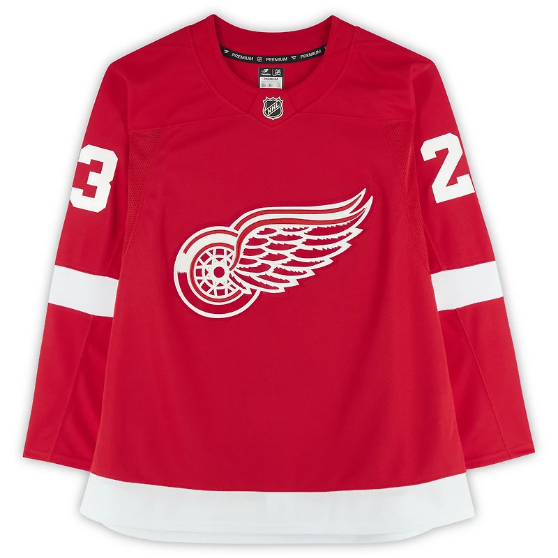 Maillot premium dédicacé Red Fanatics par Lucas Raymond des Red Wings de Detroit