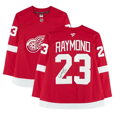 Maillot premium dédicacé Red Fanatics par Lucas Raymond des Red Wings de Detroit