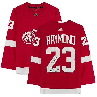 Maillot authentique adidas autographié par Lucas Raymond des Red Detroit Red Wings avec l'inscription « NHL Debut 10/14/21 »
