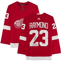 Maillot authentique adidas autographié par Lucas Raymond des Red Detroit Red Wings avec l'inscription « NHL Debut 10/14/21 »