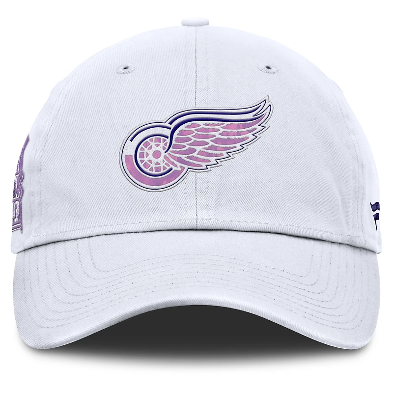 Men's Fanatics White Detroit Red Wings Authentic Pro Hockey Fights Cancer Adjustable Hat
