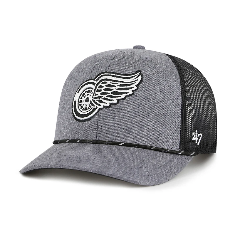 Men's '47 Gray Detroit Red Wings Carbon Rope Trucker Adjustable Hat