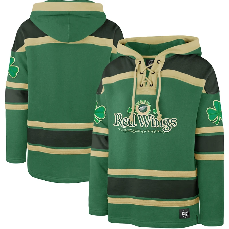Men's '47 Kelly Green Detroit Red Wings St. Patrick's Day McLucky Superior Lacer Pullover Hoodie