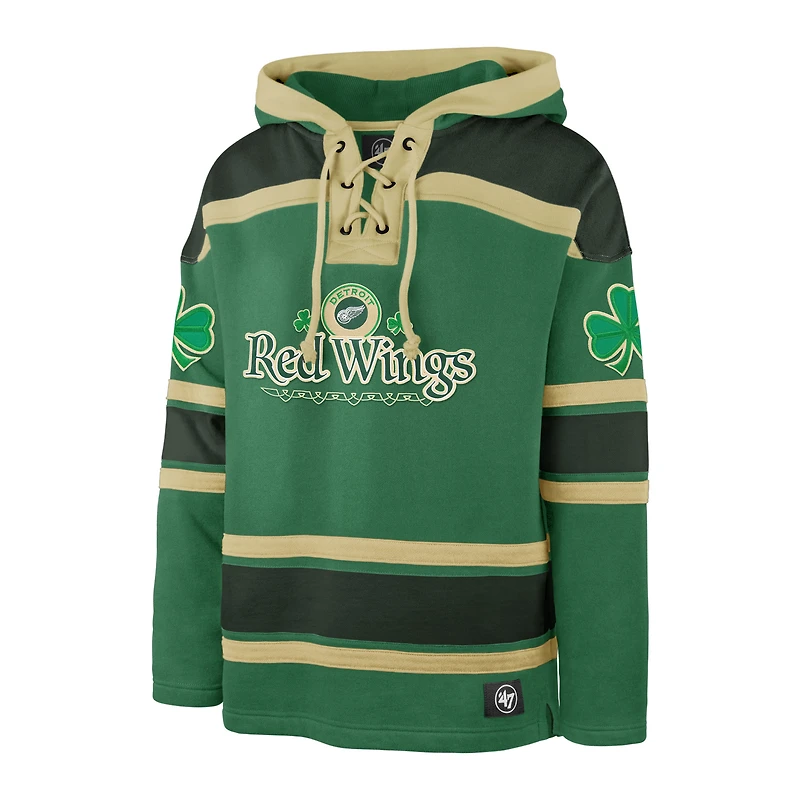 Men's '47 Kelly Green Detroit Red Wings St. Patrick's Day McLucky Superior Lacer Pullover Hoodie