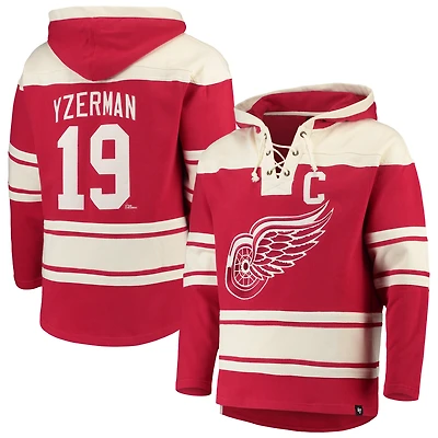 Chandail à capuchon pour homme '47 Steve Yzerman Red Detroit Wings Player Lacer
