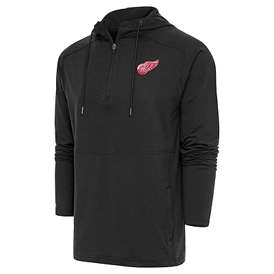Men's Antigua Heather Black Detroit Red Wings Spikes Raglan Quarter-Zip Hoodie