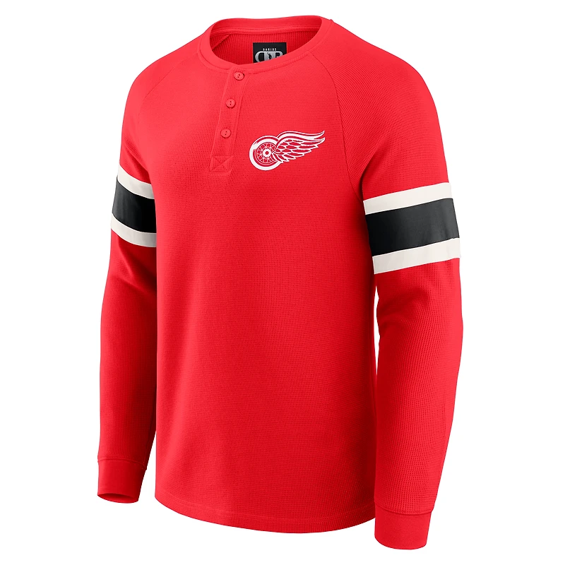 Men's Darius Rucker Collection by Fanatics Red Detroit Wings Waffle-Knit Raglan Long Sleeve Henley T-Shirt