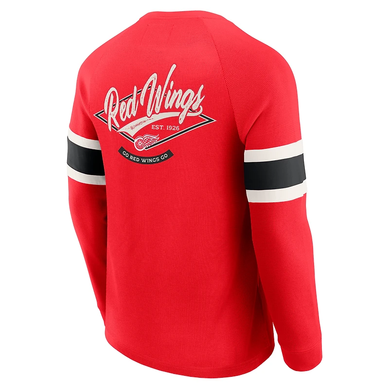 T-shirt Henley à manches longues raglan en tricot gaufré pour homme de la collection Darius Rucker par Fanatics, rouge, des Red Wings Detroit