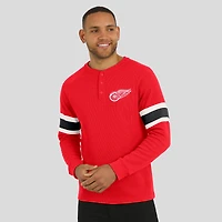 T-shirt Henley à manches longues raglan en tricot gaufré pour homme de la collection Darius Rucker par Fanatics, rouge, des Red Wings Detroit