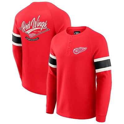 Men's Darius Rucker Collection by Fanatics Red Detroit Wings Waffle-Knit Raglan Long Sleeve Henley T-Shirt