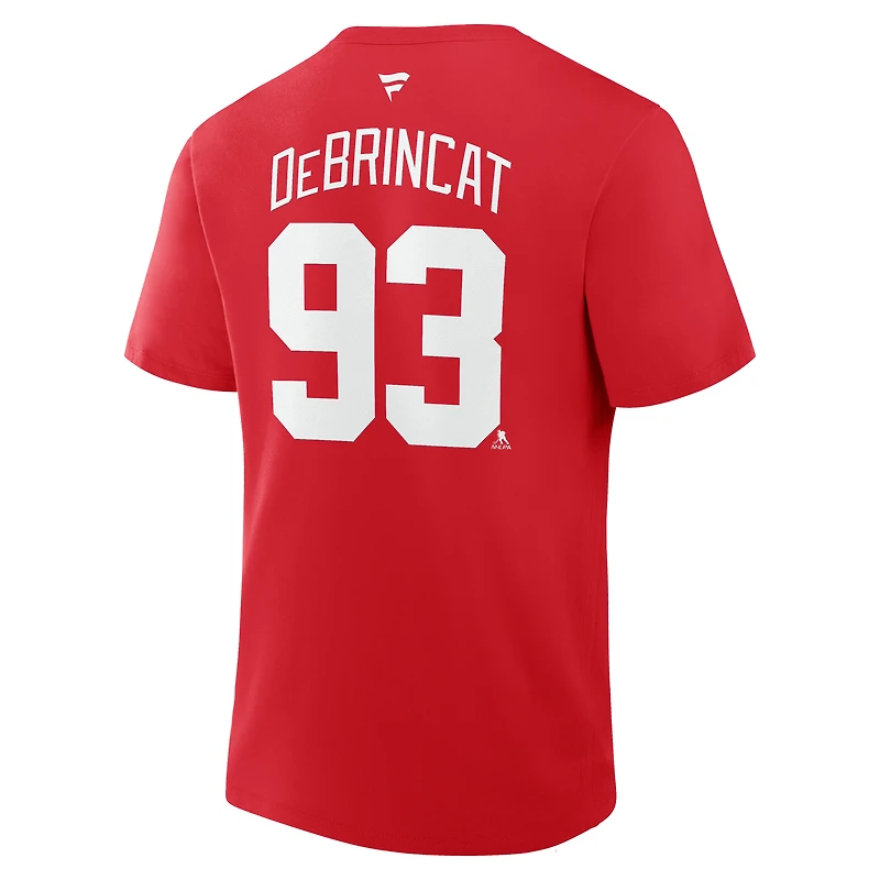 T-shirt authentique pour homme Fanatics Alex DeBrincat Red Detroit Wings avec nom et numéro Stack