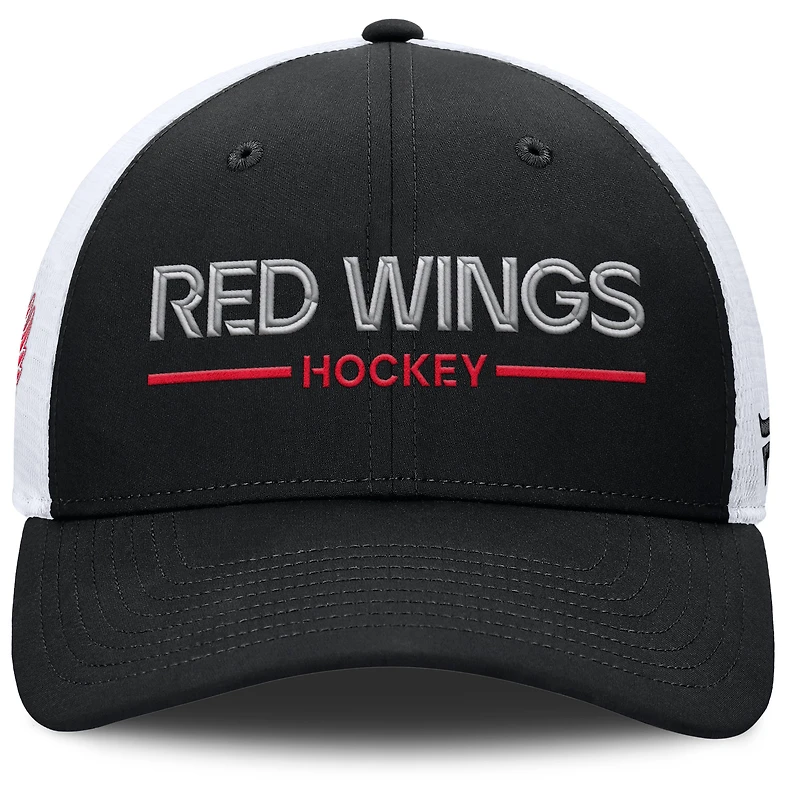 Men's Fanatics Black/White Detroit Red Wings Authentic Pro Rink Lockup Adjustable Trucker Hat