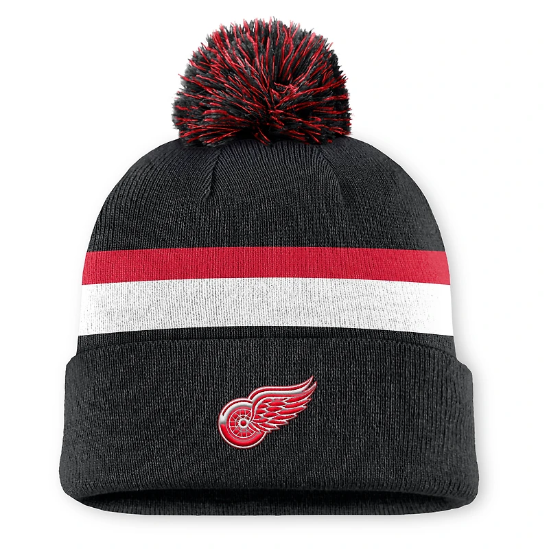 Men's Fanatics Black Detroit Red Wings Authentic Pro Rink Cuffed Knit Hat with Pom