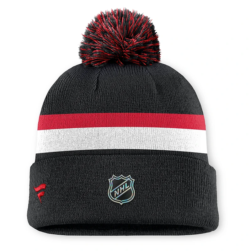 Men's Fanatics Black Detroit Red Wings Authentic Pro Rink Cuffed Knit Hat with Pom