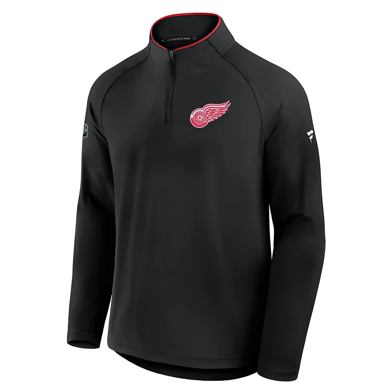 Men's Fanatics Black Detroit Red Wings Authentic Pro Rink Training Quarter-Zip Pullover